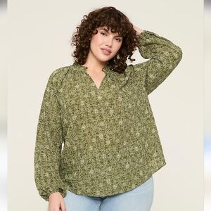 Lane Bryant Olive Floral Pop Over Blouse NWT Sz 22/24